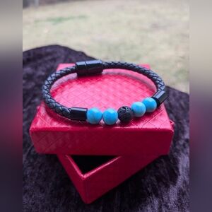 Men's Turquoise & Lava Stone Leather Bracelet